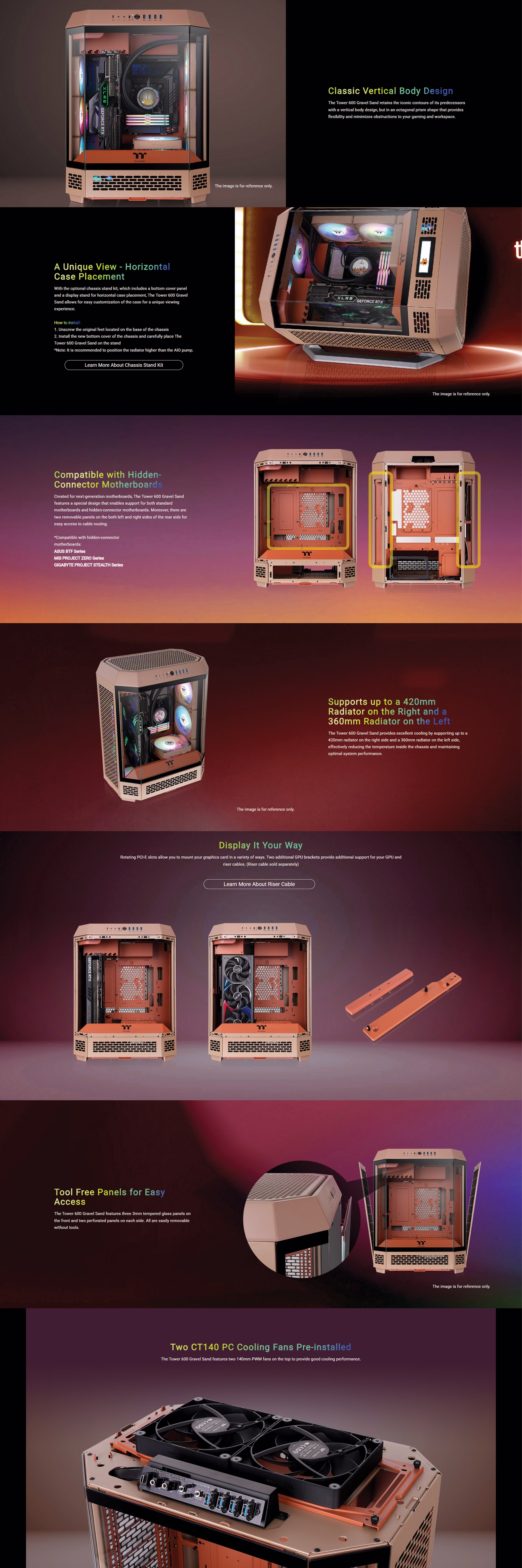 Thermaltake The Tower 600 Mid Tower octagonal PC case in Gravel Sand featuring three tempered glass panels.