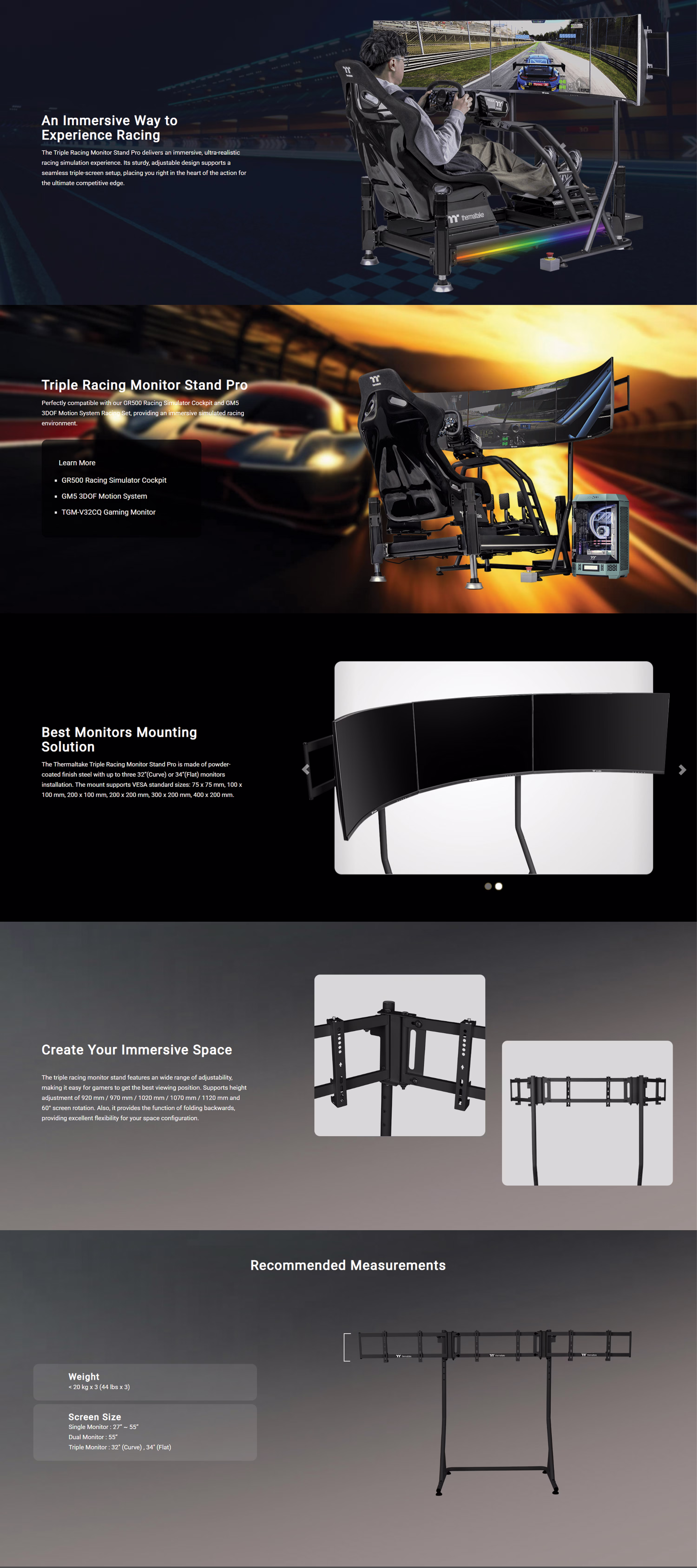 Thermaltake Triple Racing steel monitor stand VESA anti-theft design 34 inch curved 32 inch flat triple display gaming workstation mount GSC-MSPMDSLBB01