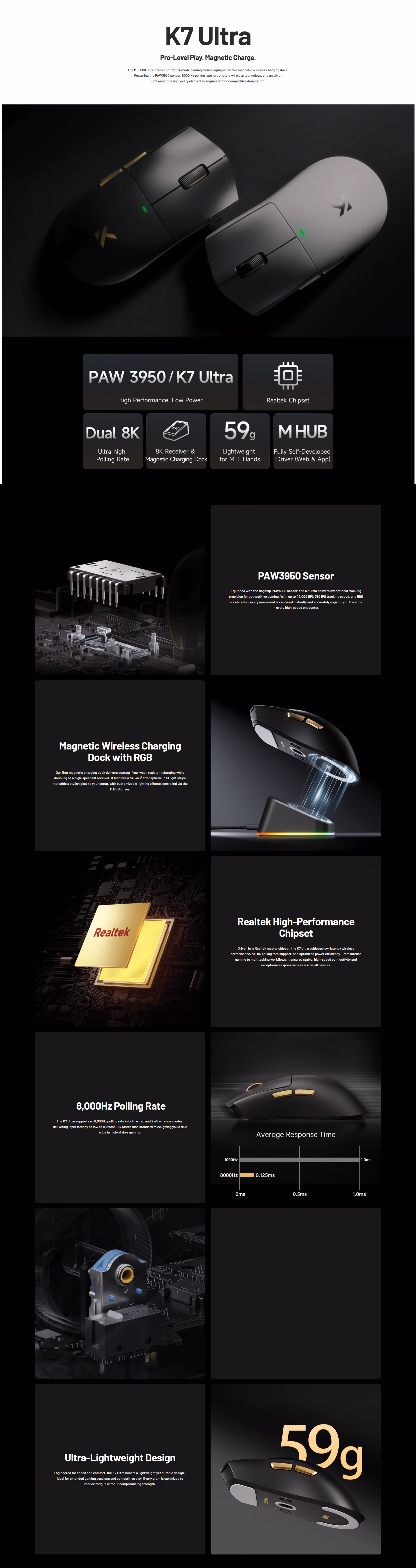 MCHOSE K7 Ultra Lightweight Wireless Gaming Mouse -  Iron Red