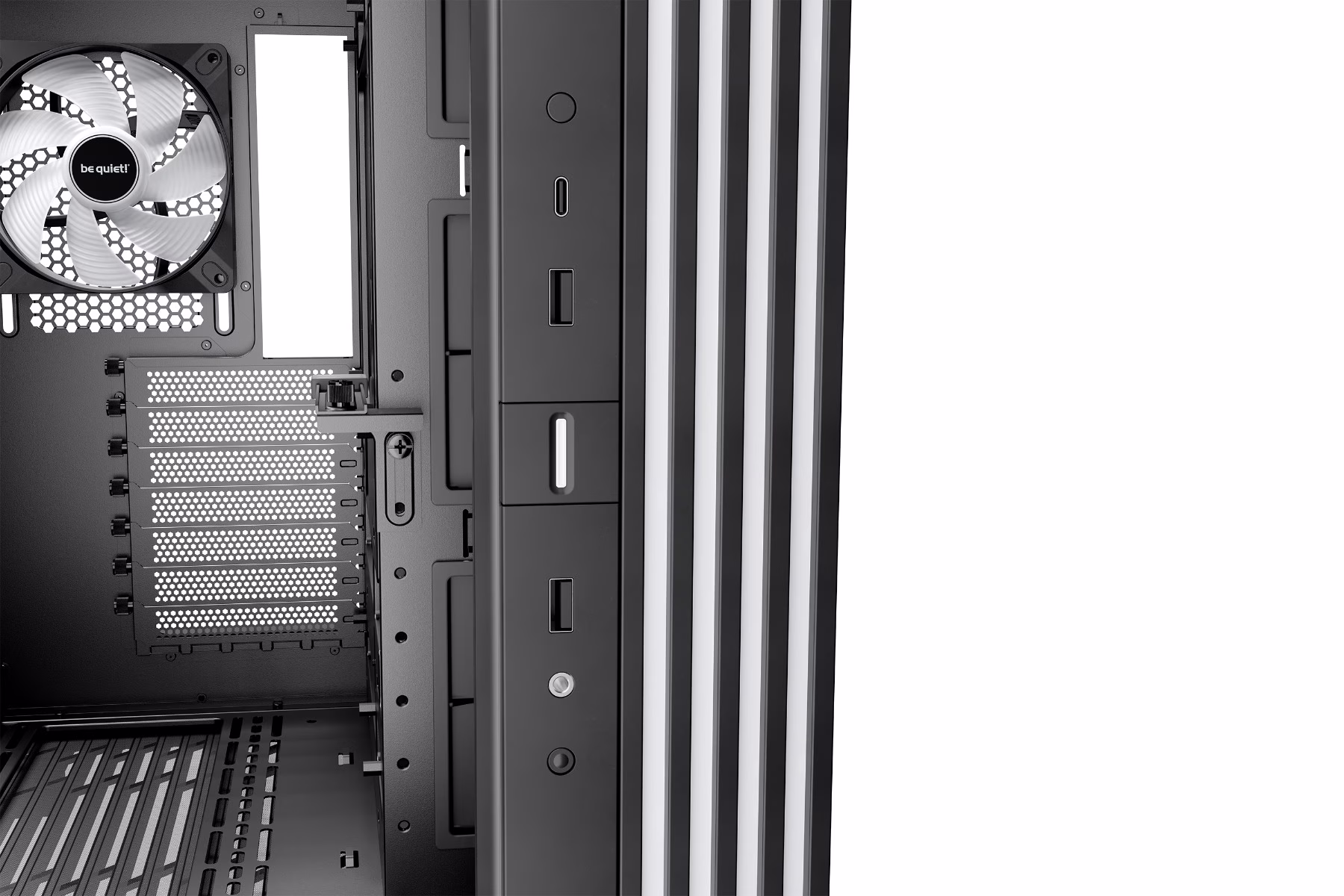 be-quiet LIGHT BASE 600 LX Black Case, 4x Pre-installed Light Wings LX 120mm PWM Fans, 1.33 meters of LEDs, Supports ATX Motherboard, upto 2x 360mm radiator, Black | BGW67 thumbnail 5