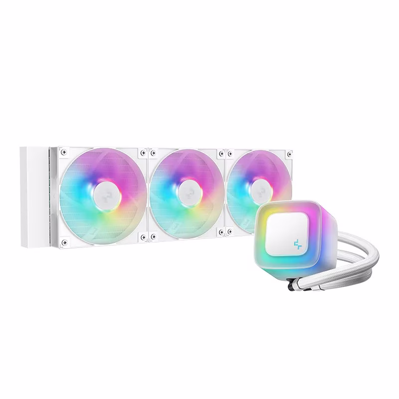DeepCool LE360 WH V2 Liquid CPU Cooler, 360mm Radiator, 3x 120mm Pre-Installed aRGB Fan, 2100 RPM Fan Speed, 75.89 CFM Fan Airflow, Hydro Bearing Type, Anti-Leak Technology, White | R-LE360-WHAMMN-G-2 – Buy Online