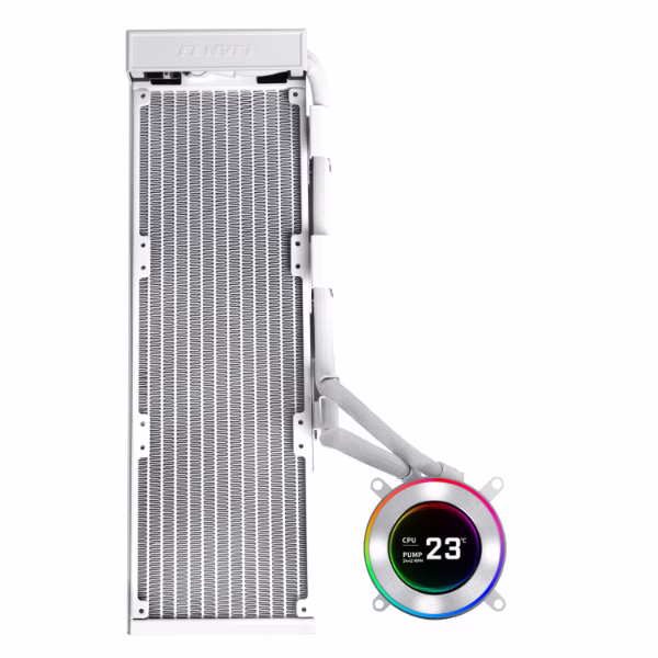 Lian Li HydroShift II LCD-C 360N White AIO Liquid Cooler, Fan Less Edition, 2.1" IPS LCD Display, Minimalist Tubing, 360mm Radiator | GHS2LCD36W image