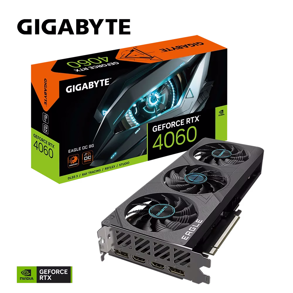 GIGABYTE GeForce RTX 4060 EAGLE OC Graphics Card, 8GB GDDR6 128 bit Memory, 2505 MHz Core Clock, 3072 CUDA Cores, 17Gbps Memory Clock, PCI-E 4.0, DP 1.4a *2 HDMI 2.1a *2 | GV-N4060EAGLE OC-8GD thumbnail 2