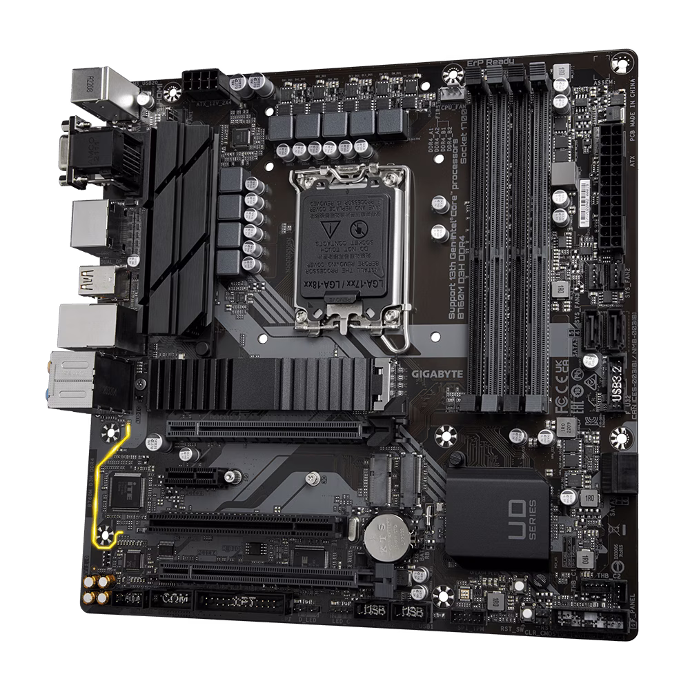 Gigabyte B760M D3H DDR4 LGA1700 Micro ATX Motherboard, Intel B760, 4x DDR4 DIMM, 128GB Max Memory, Intel 2.5GbE LAN, 1x PCI Exp 4.0x16, 1x D-Sub, 1x HDMI, 1x DP, 1x USB Type-C/3.2 | B760M-D3H-DDR4 thumbnail 2