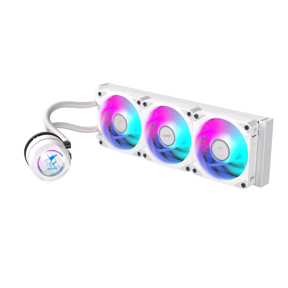 GIGABYTE AORUS WATERFORCE II 360 ICE, AIO Liquid Cooler With ARGB Fans, 360mm, Rotatable Water Block, Intel 115x,1200,1700 AMD AM5, AM4, White | AORUS-WATERFORCE-II-360I thumbnail 2