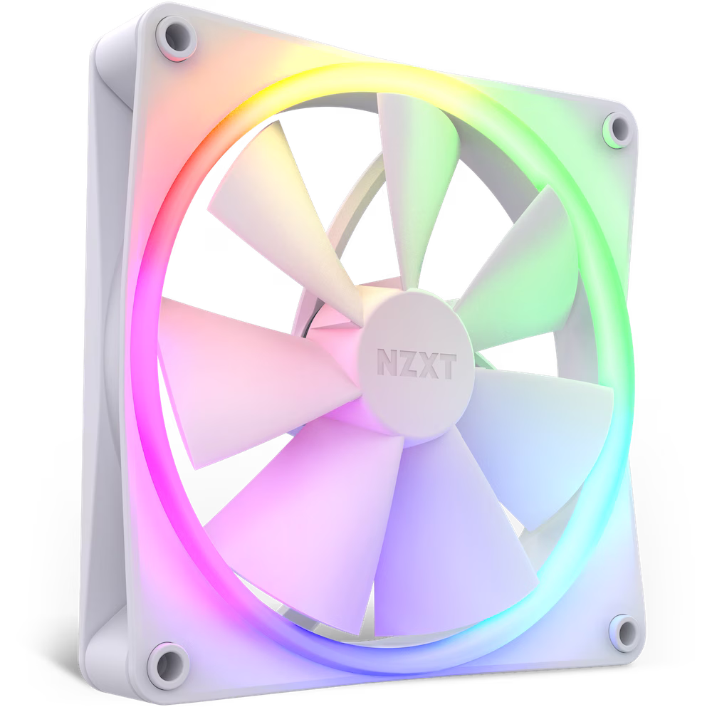 NZXT F120 RGB PWM Fan, Smart Frame Design, Fluid Dynamic Bearing, 60000 Hour Lifespan, 13.94 - 50.18 CFM Airflow, 500-1800 RPM Fan Speed, 17.2 - 27.5 dBA Noise, Rubber Material, White | RF-R12SF-W1 image