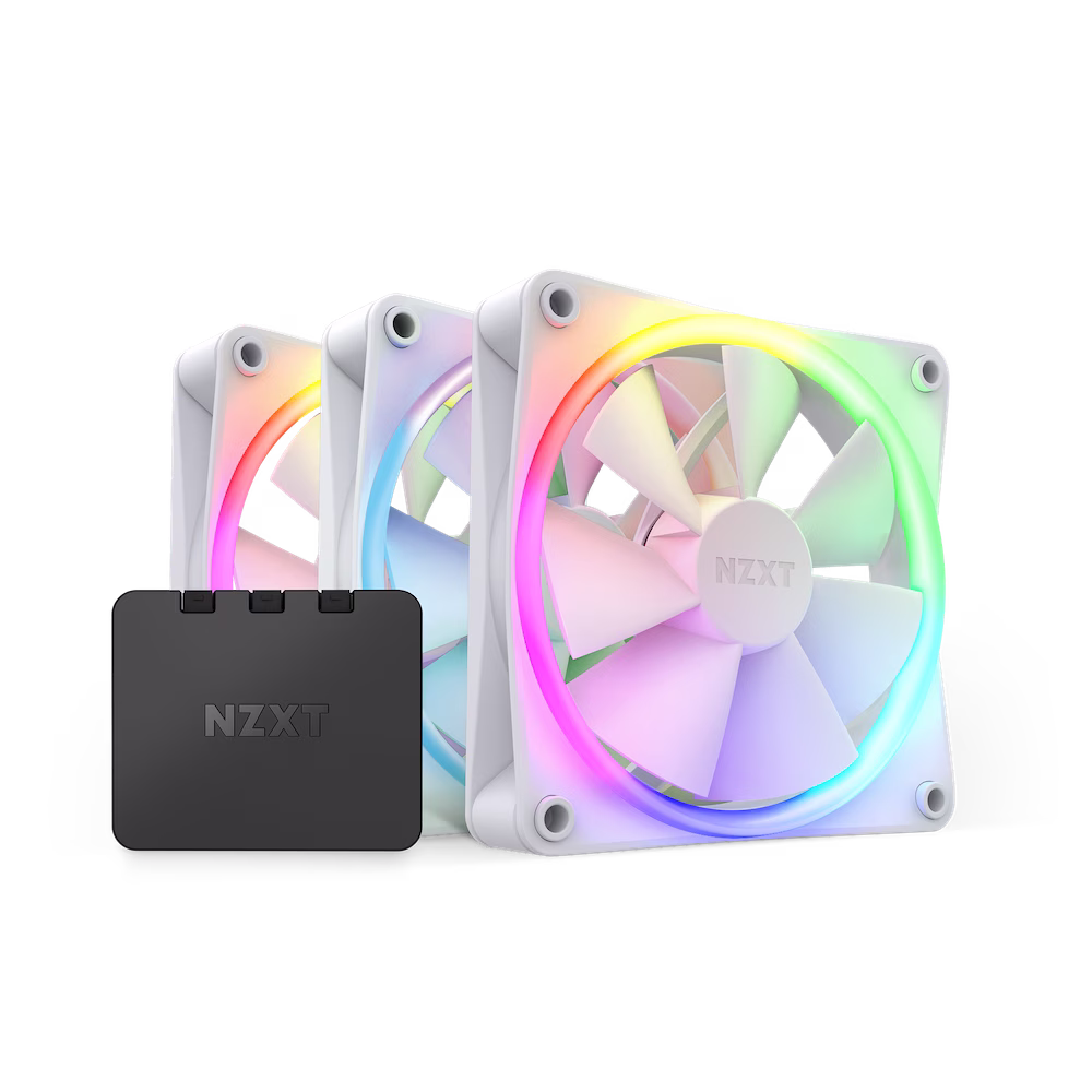 NZXT F120 RGB Fans - RF-R12TF-W1 - Advanced RGB Lighting Customization - Whisper Quiet Cooling - Triple (RGB Fan & Controller Included) - 120mm Fan - White thumbnail 2