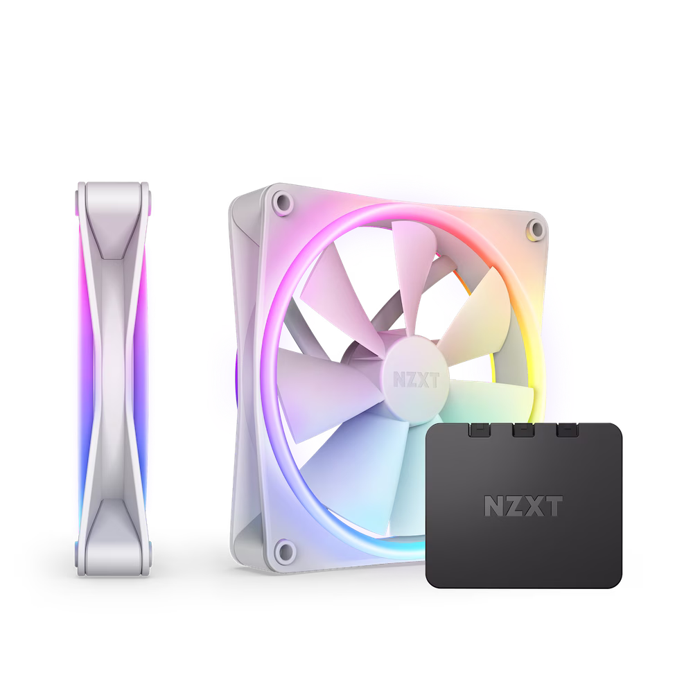 NZXT F140 RGB DUO 140mm Dual-sided RGB Fan with RGB Controller, Fluid Dynamic Bearing. RGB Lighting, Up to 1800 RPM Speed, 84.75 CFM Airflow, Quiet and Cool, Twin Pack, White | RF-D14DF-W1 thumbnail 2