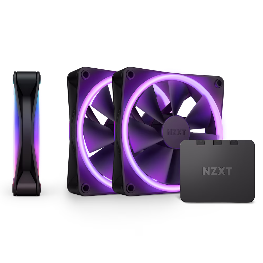 NZXT F120 RGB DUO Triple Pack Fan, 120mm Size, With RGB Controller, 20 Individually Addressable LEDs, Balanced Airflow /Static Pressure, Fluid Dynamic Bearing, 500-800 RPM Speed, Black | RF-D12TF-B1 thumbnail 2