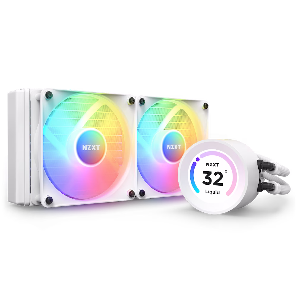 NZXT Kraken Elite 240 RGB AIO Liquid Cooler, LCD Display & RGB Fans, 240mm Radiator, Copper Water Block, 2x 120mm F120 RGB Fans, 500-1500RPM Fan Speed, 17.48-52.44CFM Airflow, White | RL-KR24E-W1 image
