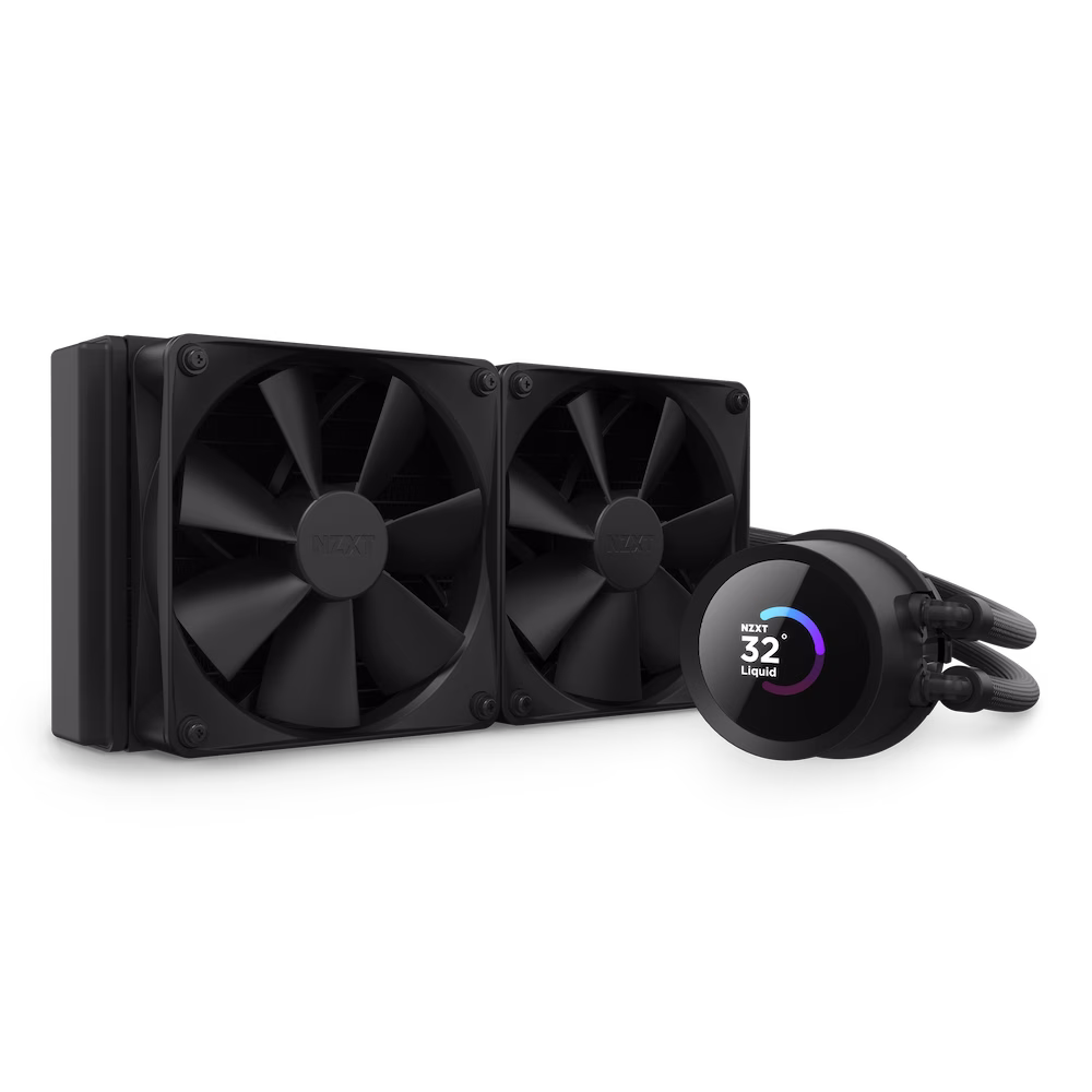 NZXT Kraken 240 AIO Liquid Cooler with 1.54??? Square LCD Display, 240mm Radiator, Copper Housing Water Block, 2x F120P SPF Fan, 1800 RPM Fan Speed , 78.02 CFM Air Flow, Black | RL-KN240-B1 image