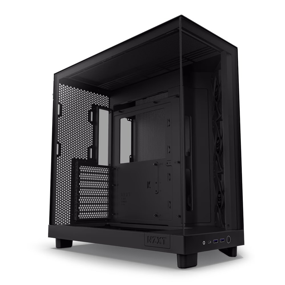 NZXT H6 Flow Compact Dual-Chamber Airflow Mid-Tower ATX Case, Panoramic Glass Panels, Up to 360 mm Radiator & 3x 120mm F120Q Fans, Cable Management, USB-C 3.2 / USB-A 3.2, Black | CC-H61FB-01 – Buy Online