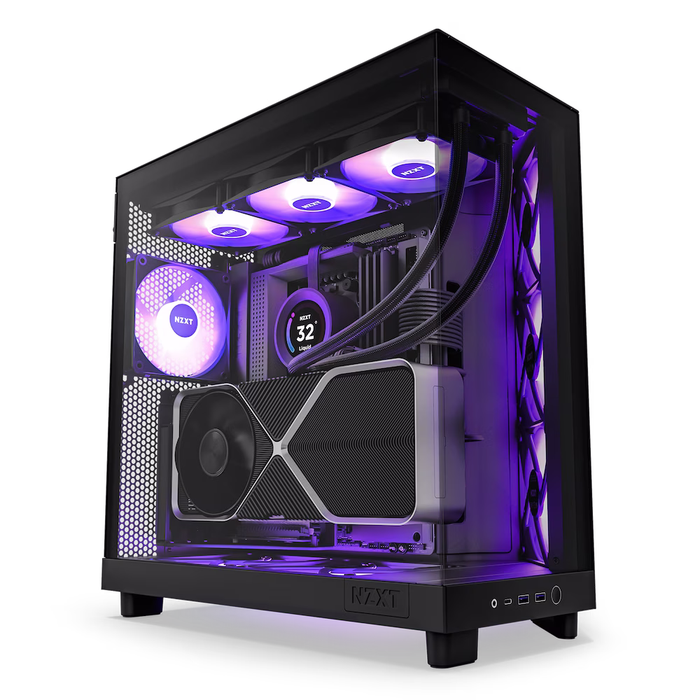 NZXT H6 Flow RGB Compact Dual-Chamber Airflow Mid-Tower ATX Case, Panoramic Glass Panels, Up to 360 mm Radiator & 3x 120mm RGB Fans, Cable Mgt, USB-C 3.2 / USB-A 3.2, Black | CC-H61FB-R1 thumbnail 3