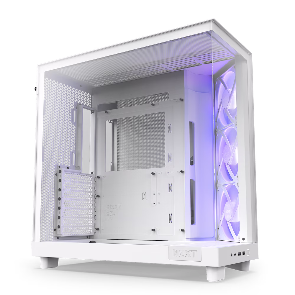 NZXT H6 Flow RGB Compact Dual-Chamber Airflow Mid-Tower ATX Case, Panoramic Glass Panels, Up to 360 mm Radiator & 3x 120mm RGB Fans, Cable Mgt, USB-C 3.2 / USB-A 3.2, White | CC-H61FW-R1 thumbnail 2
