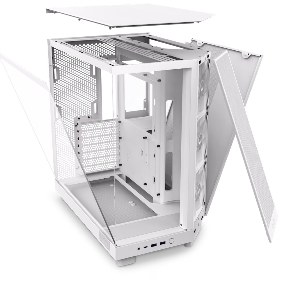NZXT H6 Flow RGB Compact Dual-Chamber Airflow Mid-Tower ATX Case, Panoramic Glass Panels, Up to 360 mm Radiator & 3x 120mm RGB Fans, Cable Mgt, USB-C 3.2 / USB-A 3.2, White | CC-H61FW-R1 thumbnail 4