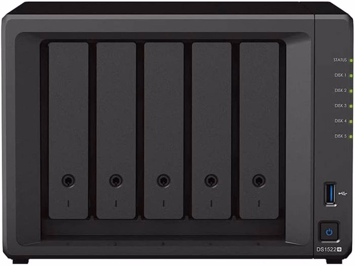 SYNOLOGY DS1522 PLUS DiskStation 5-Bay NAS Enclosure, 8GB DDR4 RAM, Up to 736 MB/s Read & 796 MB/s Write, Dual M.2 2280 NVMe SSD Slots, 4x Gigabit Ethernet Ports, 120W PSU, Black | 846504004461 thumbnail 2