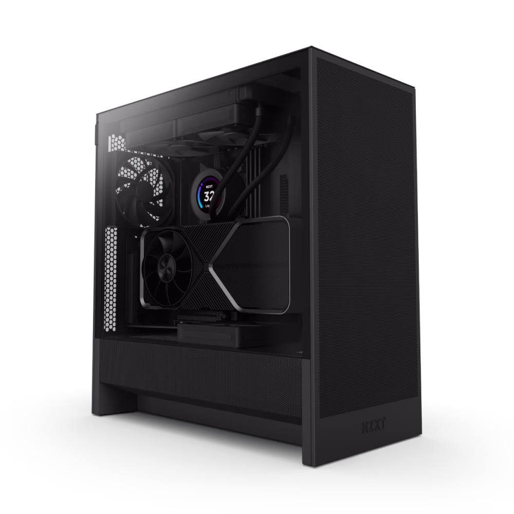NZXT H5 Flow 2024 - Compact ATX Mid-Tower PC Gaming Case - High Airflow - 2 x 120mm Fans Included - 360mm Front & 240mm Top Radiator Support - Cable Management System - Tempered Glass - Black | CC-H52FB-01 image