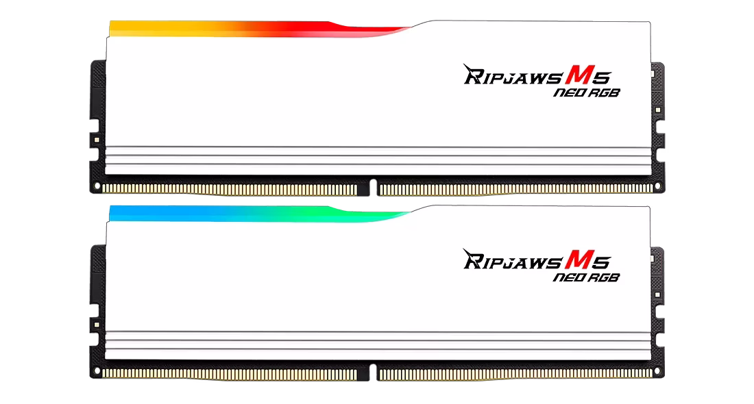 G.Skill Ripjaws M5 Neo RGB DDR5 Memory, 32GB (2x16GB) Capacity, 6400MHz Speed, CL32-40-40-102 Latency, 1.40 Voltage, AMD Expo, White | F5-6400J3240G16GX2-RM5NRW image