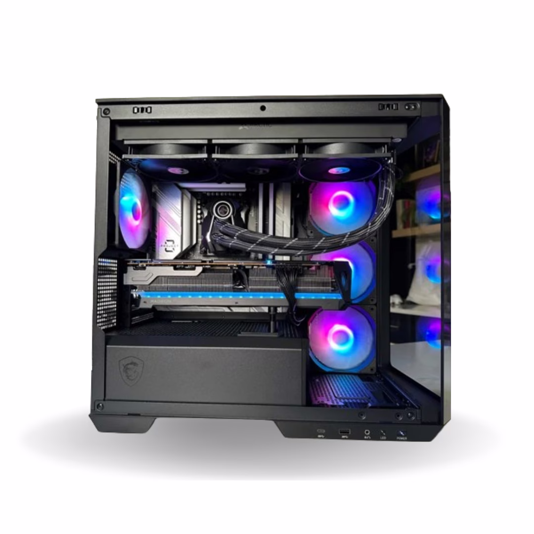 MSI Powered Ultimate 5080 Gaming PC, Core I9 14900KS 14th Gen, Nvidia GAMING TRIO RTX 5080 OC 16GB, 64GB (2 x 32GB) DDR5 RAM 6000MHz, M480 PRO 2TB NVME, 850W PSU 80 Plus Gold, 360mm AIO Liquid Cooler, WiFi+BT thumbnail 3