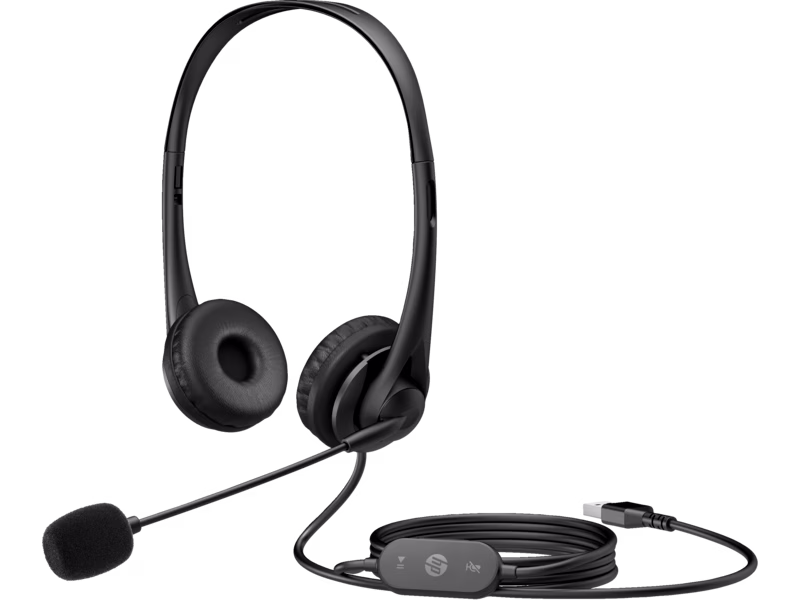 HP Stereo USB G2 Wired Headset, Durable Vegan Leather Earcups For All-Day Comfort, Noise-Cancelling Mic, In-Line Volume Controls, Adjustable Head Strap, USB-A Connection, Black | 428K6AA image