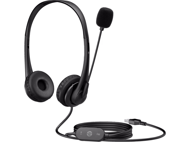 HP Stereo USB G2 Wired Headset, Durable Vegan Leather Earcups For All-Day Comfort, Noise-Cancelling Mic, In-Line Volume Controls, Adjustable Head Strap, USB-A Connection, Black | 428K6AA thumbnail 3