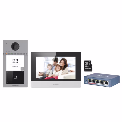 Hikvision IP Video Intercom Kit, Standard PoE, Noise Suppression & Echo Cancellation, WiFi & Ethernet, Config Remotely Via Web, TF Card Storage, 2-Way Audio Communication, Gray | DS-KIS604-P-C  VIDEO INTERCOM KIT  ONE INDOOR ONE OUTDOOR thumbnail 3