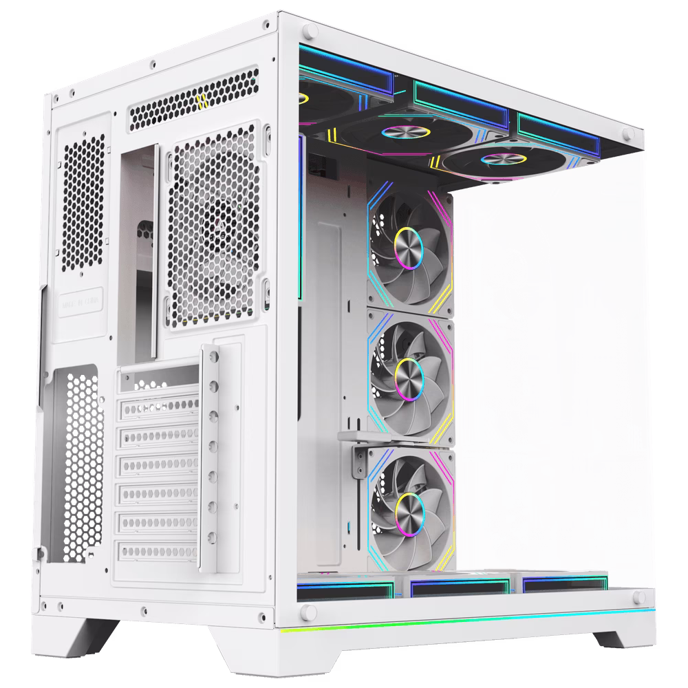 Acegeek Mercury R425X RGB Edition White ATX Gaming Case, Panoramic Dual-Chamber, Type-C, 7 Pre-Installed RGB Fans | AG-MERCURY-R425X RGB-WH thumbnail 3