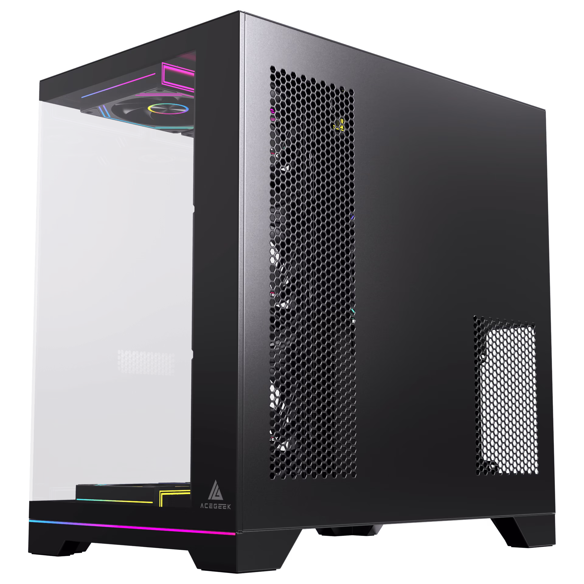 Acegeek Mercury R425X Black RGB Mid Tower Case, 7x Pre-installed RGB Fans, ATX, M-ATX, ITX Motherboard Supports, 360mm Radiator Support, 410mm Max GPU Clearance thumbnail 2