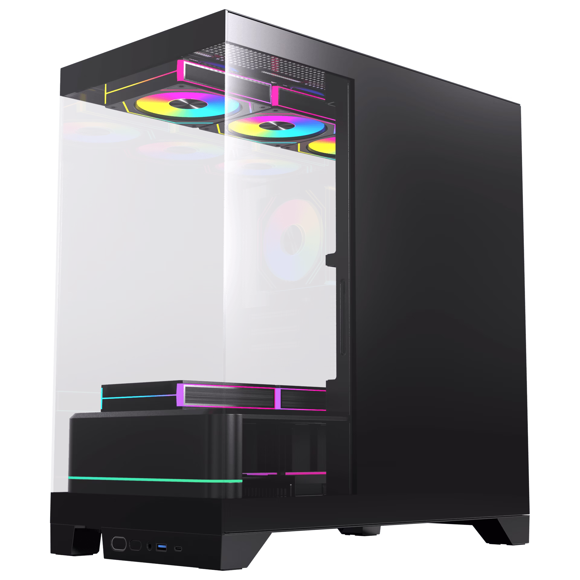 Acegeek RGB Midtower Black Gaming Case, 7x Pre-installed RGB Fans, 3 Sided View, E-ATX/ATX/M-ATX/ITX Motherboard Support, 360mm AIO Radiator Support,  420mm Max GPU thumbnail 4
