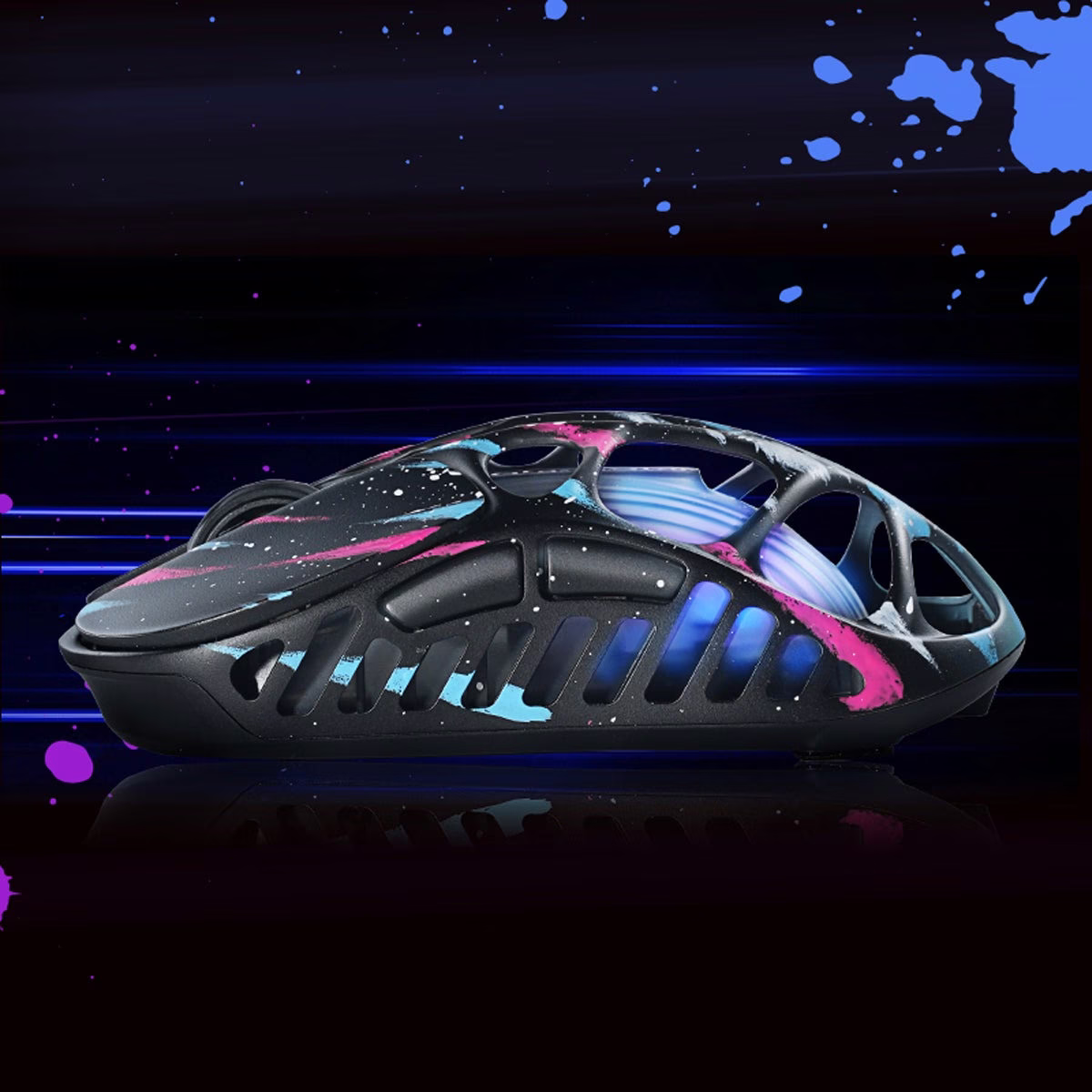 Gravastar Mercury X Pro Special Edition Neon Graffiti Magnesium Alloy Wireless Gaming Mouse, PAW 3950 (32,000 DPI), 1,000 Hz/8,000 Hz, Tri-mode (Wired/Bluetooth 5.1/2.4GHz Wireless) Connectivity thumbnail 5