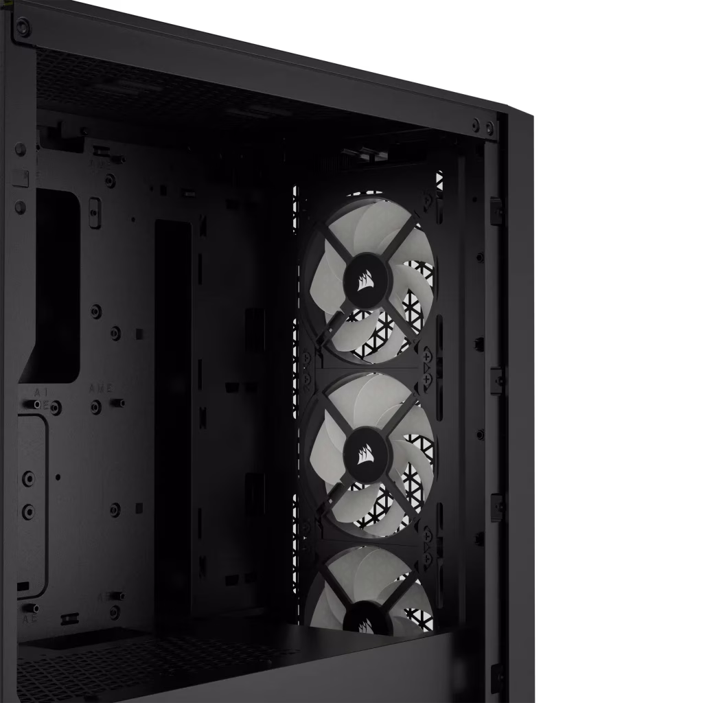 Corsair 3000D RGB AIRFLOW Mid-Tower PC Case, High-performance airflow optimized front panel, Tempered Glass,  3x Pre-fitted CORSAIR AR120 RGB fans, Fits four-slot graphics cards, 7x Expansion Slots, 5x Drive Bays, Black | CC-9011255-WW thumbnail 6