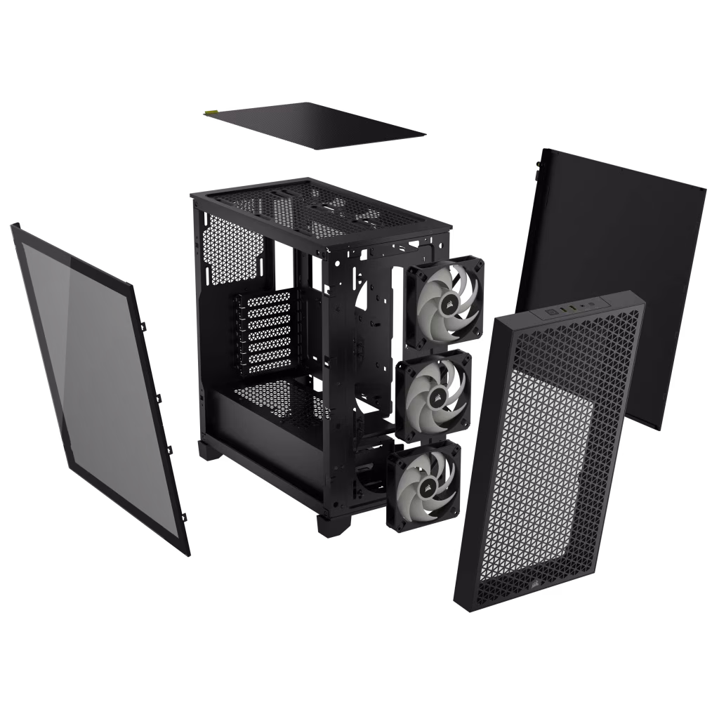 Corsair 3000D RGB AIRFLOW Mid-Tower PC Case, High-performance airflow optimized front panel, Tempered Glass,  3x Pre-fitted CORSAIR AR120 RGB fans, Fits four-slot graphics cards, 7x Expansion Slots, 5x Drive Bays, Black | CC-9011255-WW thumbnail 5