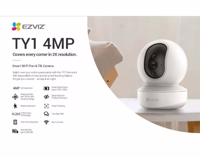 EZVIZ by HIKVISION |4MP QHD Resolution Indoor Smart WiFi Baby/Pet Monitor Camera |Smart Night Vision |360 Visual Coverage |Motion Detection Two-Way Talk |Micro SD Slot up to 256GB (TY1), White6941545605401 thumbnail 2