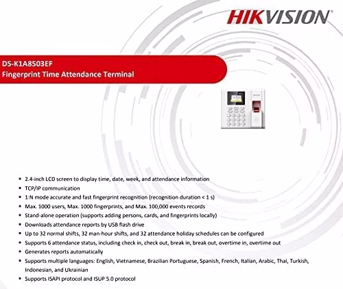 Hikvision DS-K1A8503MF Value Series Fingerprint Time Attendance Terminal + USEWELL RJ 45 thumbnail 4