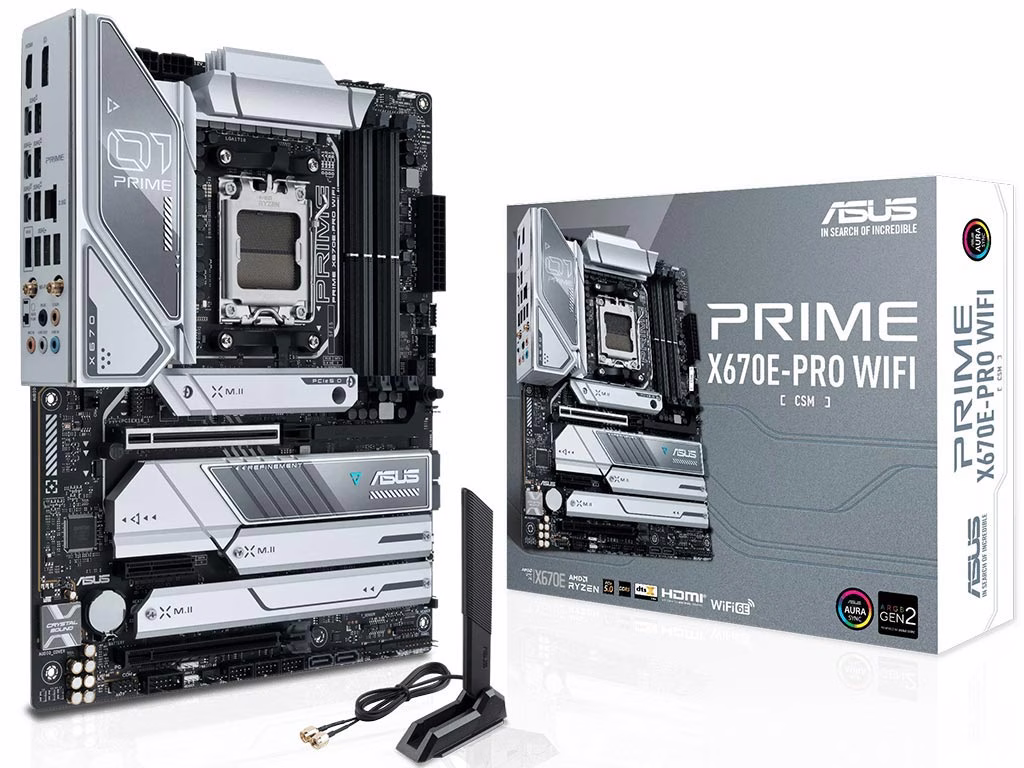 Asus Prime X670E-Pro Wifi DDR5 ATX Motherboard, Socket AM5, AMD X670 Chipset, Max 128GB Memory, PCIe 5.0, Realtek 2.5Gb Ethernet, LAN Guard, Wi-Fi 6E, Bluetooth v5.2  | 90MB1BL0-M0EAY0 thumbnail 2