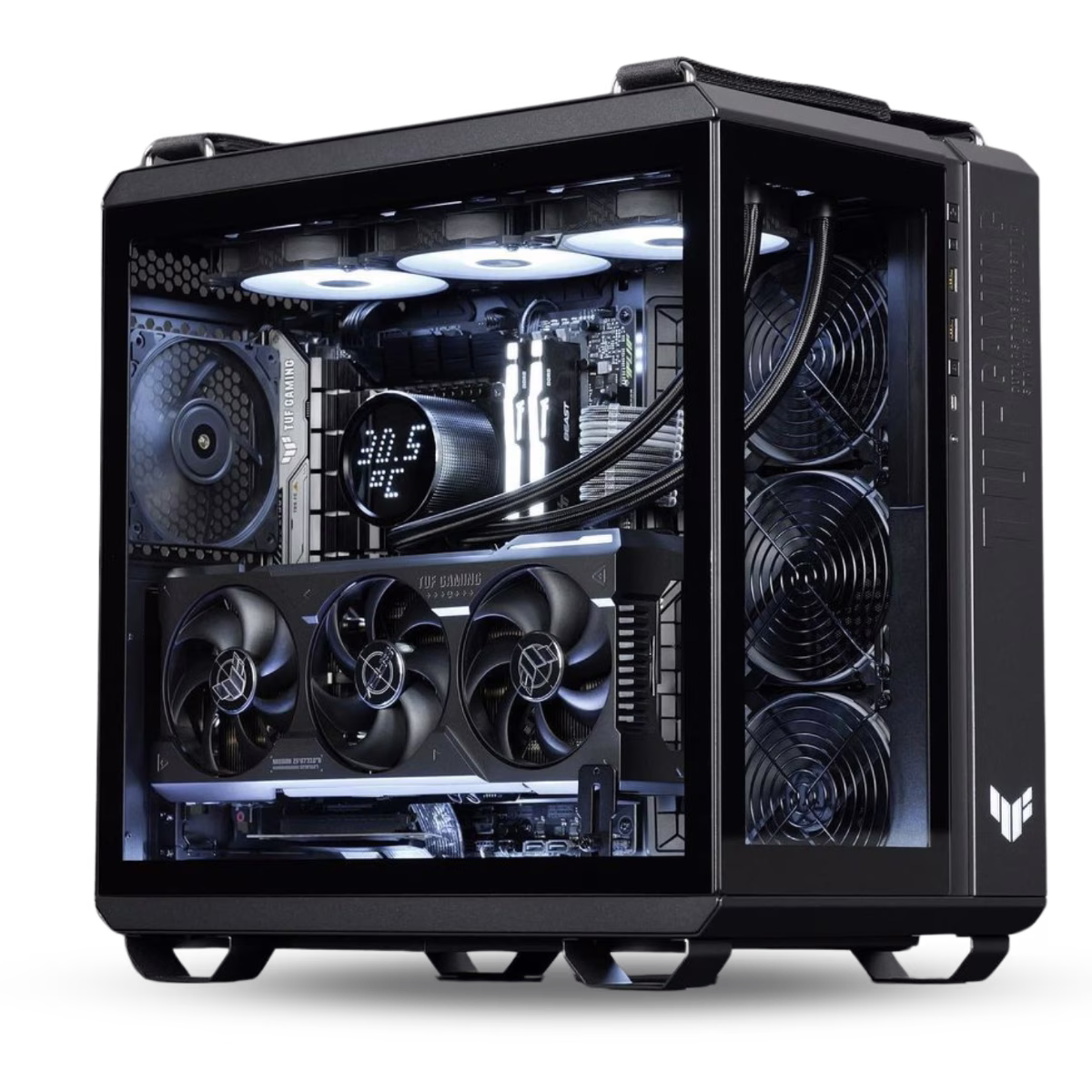 ASUS Powered Thread TITAN Workstation - AMD Ryzen Threadripper 7980X 64 Cores 128 Threads, 128 GB DDR5 RAM 4800MHz (2x64GB ), NVIDIA RTX 4080 SUPER 16 GB, 4TB SSD Gen 4, 1000W  80+ Platinum, 240mm Liquid Cooler, Wi-Fi + BT thumbnail 2