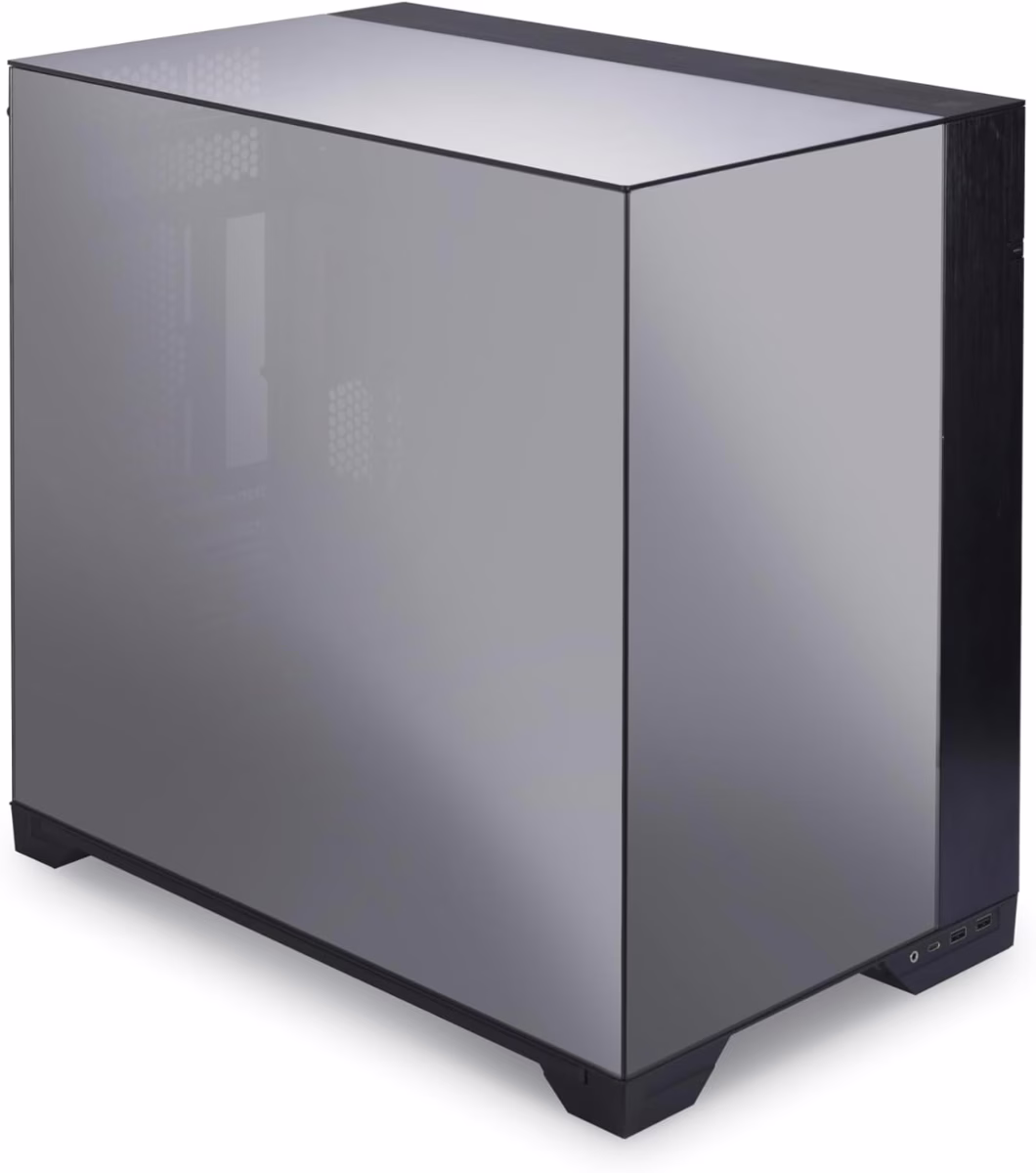 Lian Li O11 Vision Tower Computer Case, Steel & 3mm Tempered Glass Materials, 360mm Radiator & 8x 120mm Fan Support, Cable Management, Dual-Chamber Layout, Dust Filters, Chrome | G99.011VC.00 image