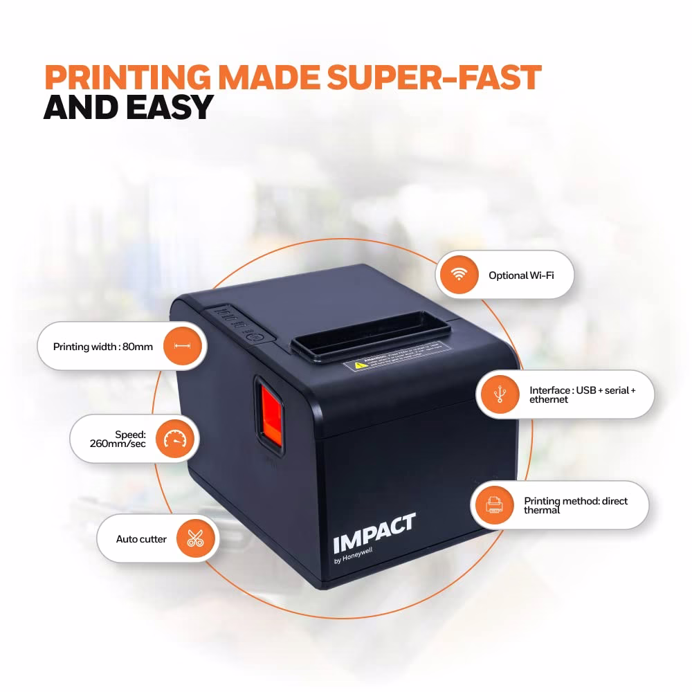 IMPACT BY HONEYWELL IHR810 3inch 80 mm Thermal Receipt Printer I High Performance I USB Serial Ethernet I Auto Cutter I Cost Saving up to 35 I Print Speed 260 mm s Auto Cutter Black image