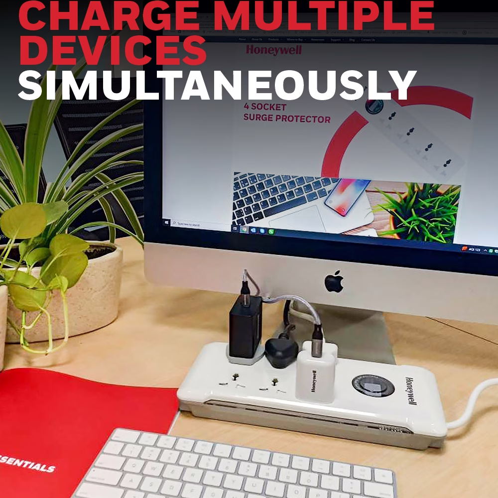 Honeywell Platinum 6 Out Surge Protector, 6 Socket, 1.5 Meter, X3 MOV Technology Solution (White) | HC000017/SRG/1.5M/WHT/6/UK thumbnail 3