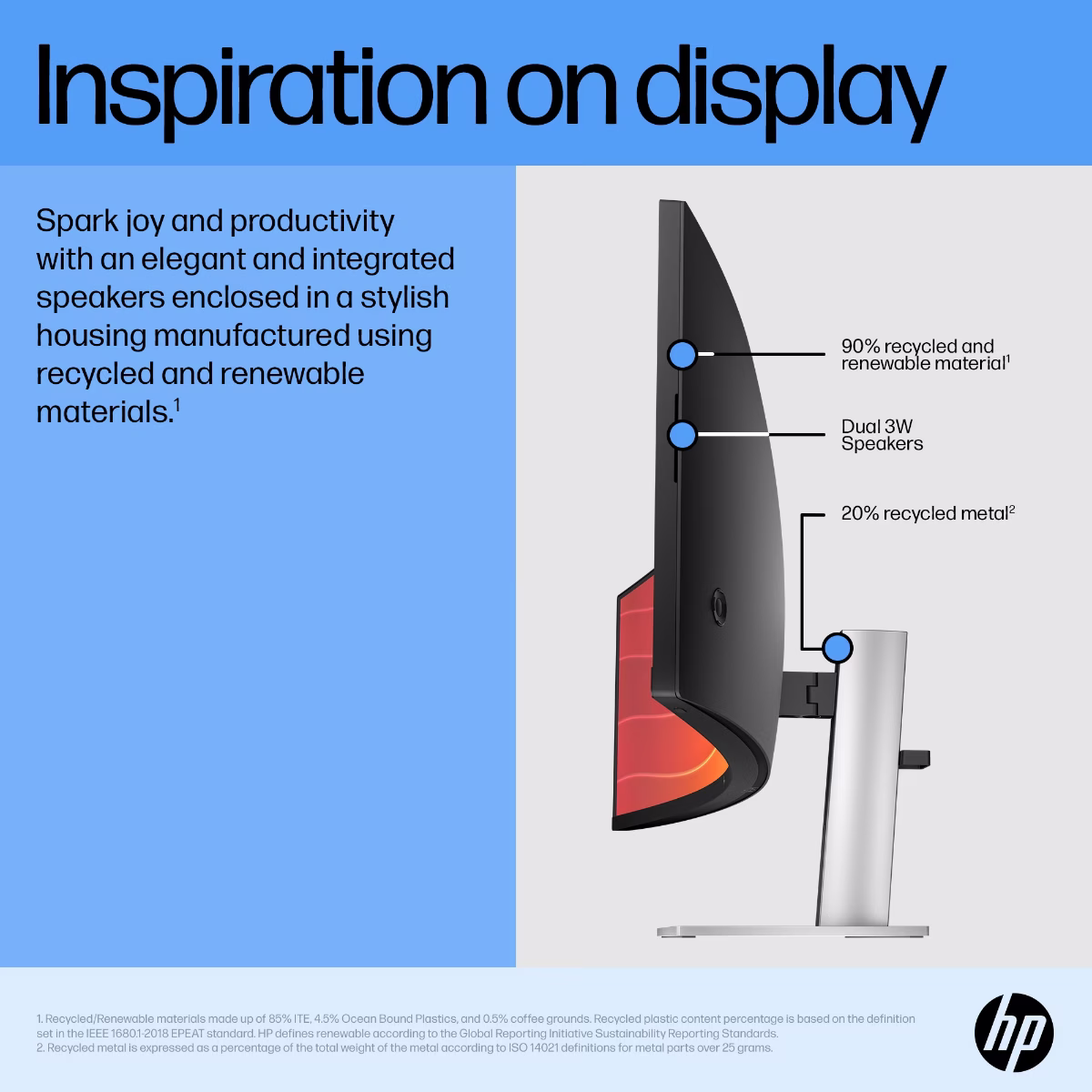 HP E45c G5 DQHD Curved Monitor, 44.5" diagonal, (5120 x 1440), VA Panel, 60 Hz, 3ms GtG (with overdrive), 1500R curvature; Height adjustable, AMD Freesync??? Premium, Integrated speakers, HP Eye Ease, Virtual dual display, Ambient light sensor, Anti-glare thumbnail 14