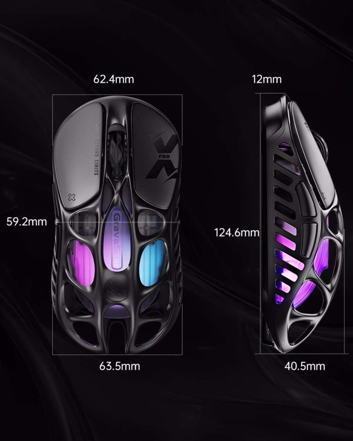 GravaStar Mercury X Pro Wireless Gaming Mouse, Come with 8K Dongle – 32,000 DPI PAW 3950 Sensor, 8,000Hz Polling Rate, Only 49g, Magnesium Alloy Hollow Frame, RGB Lighting, 5 Programmable Buttons, Black thumbnail 3