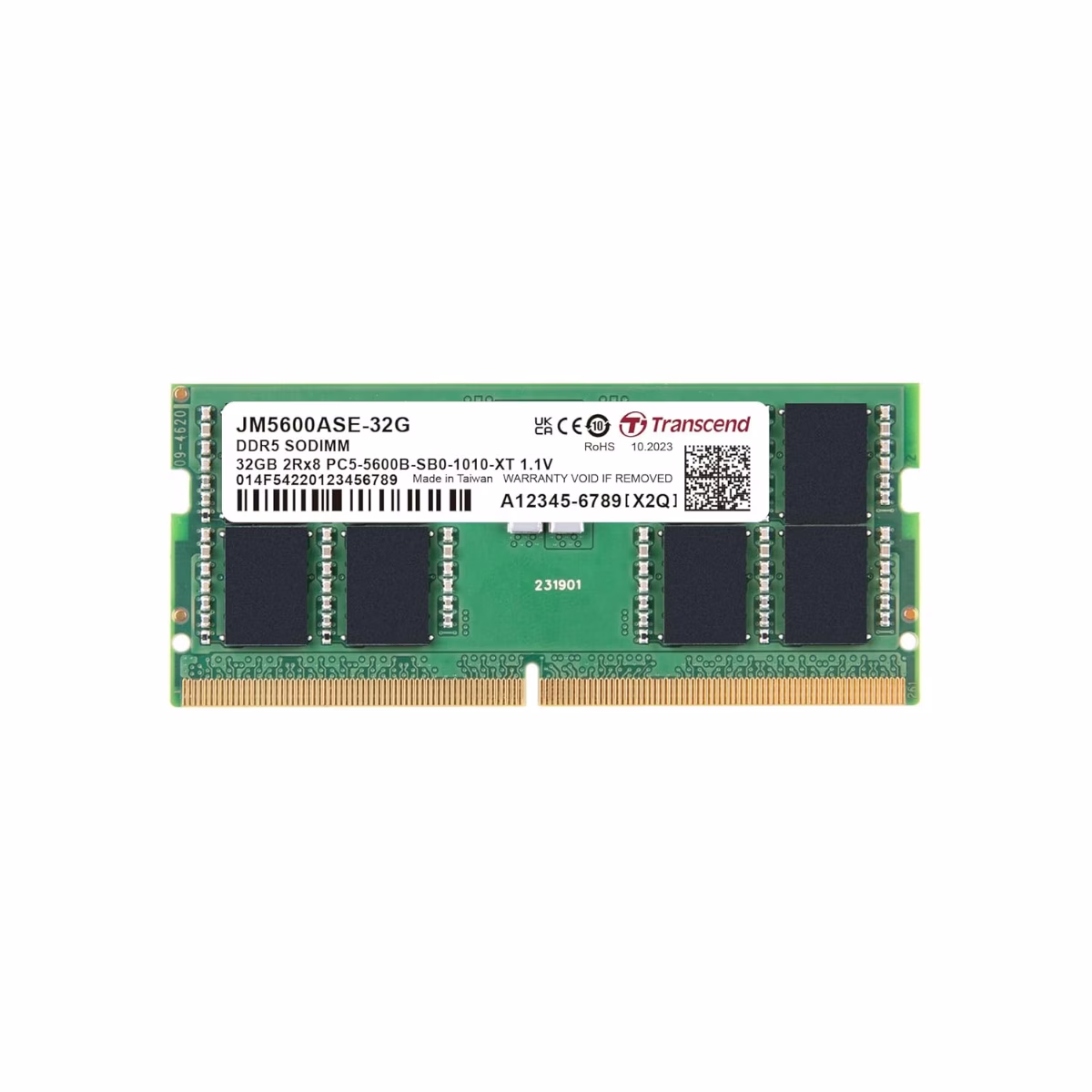 Transcend DDR5-5600 Unbuffered SO-DIMM Laptop RAM, CL46, ECC | JM5600ASE-32G thumbnail 2