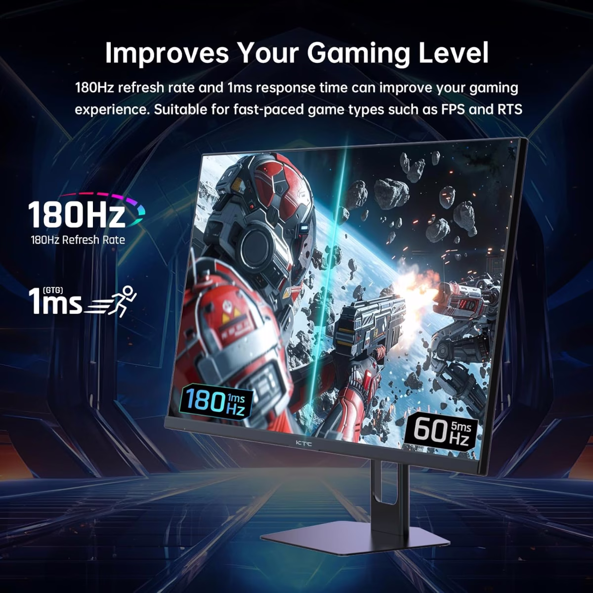 KTC 27 Inch QHD Gaming Monitor, 180Hz 1ms GTG Fast IPS 2K Computer Gamer Monitor, 1440P HDR Frameless Monitor with Adaptive Sync, Tilt Adjustment, VESA Compatible, Eye Care, DisplayPort HDMI | H27T22S thumbnail 2