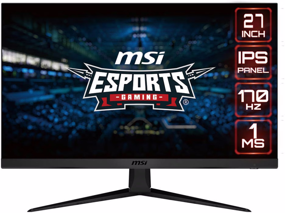 MSI G2712 27" FHD Flat IPS Gaming Monitor, 170Hz Refresh Rate, 1ms MPRT, AMD FreeSync Premium, Anti-Flicker and Less Blue Light, 8 Bits Colors, 2x HDMI 1x DisplayPort, Black | 9S6-3CB51T-072 image