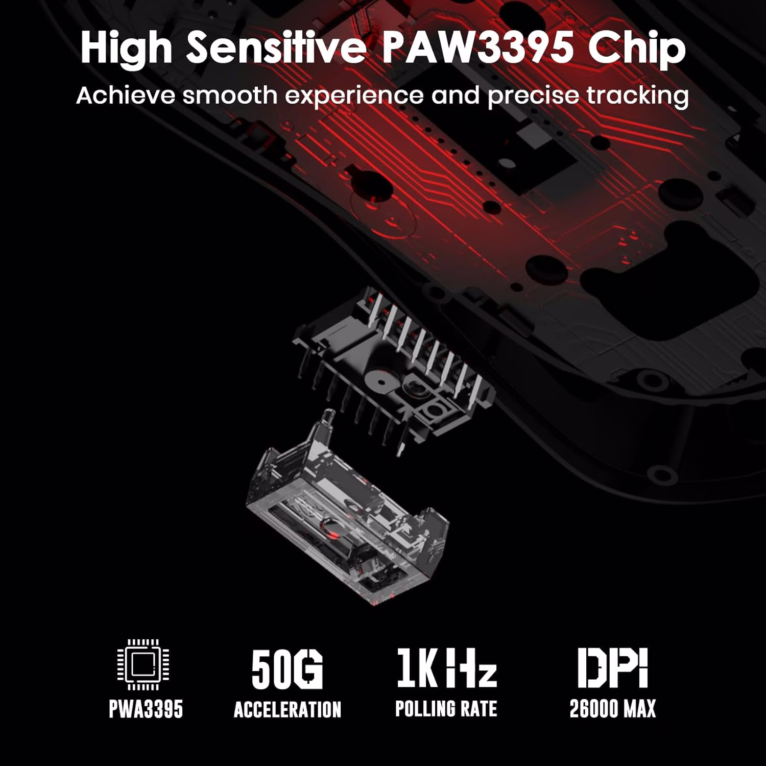 GravaStar Mercury M2 Wireless Gaming Mouse Stealth Black, 26,000 DPI, PAW3395DM Sensor, 79g Lightweight, RGB, 5 Programmable Buttons thumbnail 6