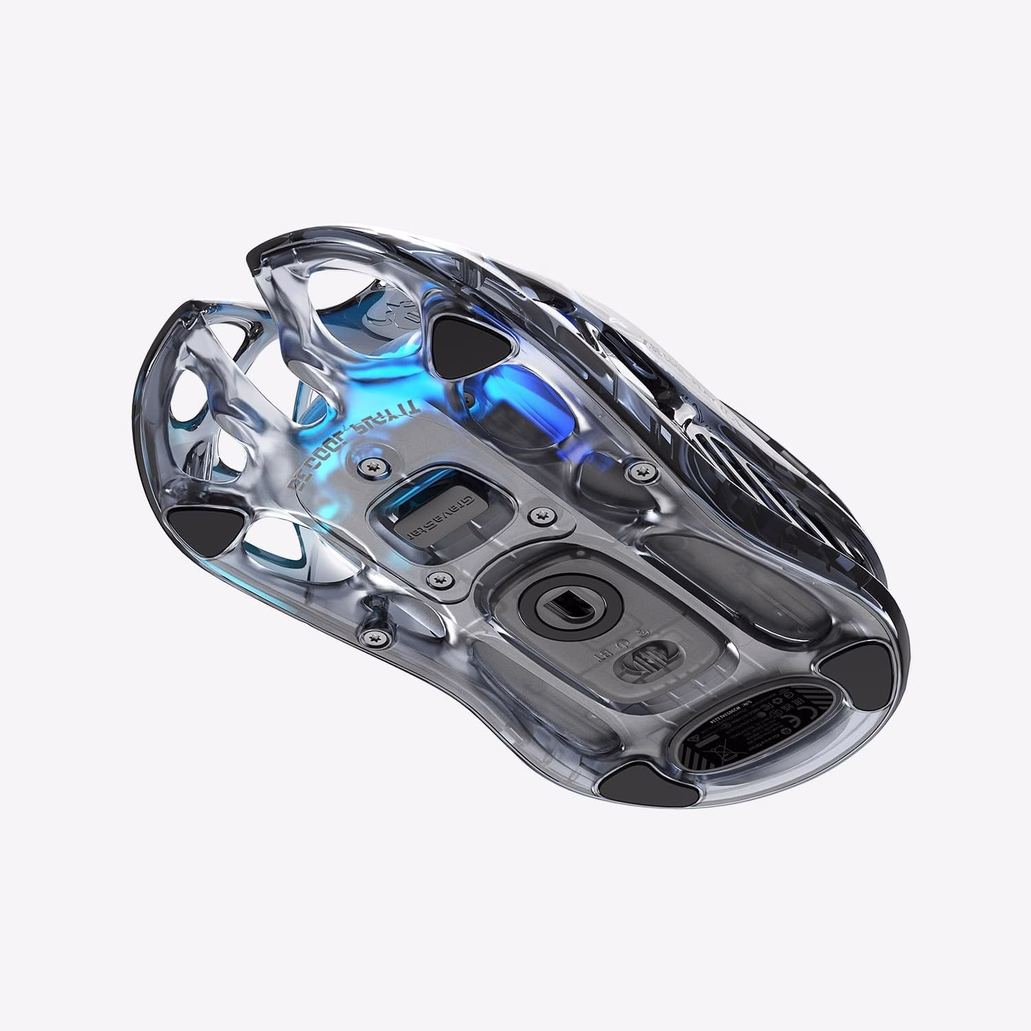 GravaStar Mercury M2 Wireless Gaming Mouse with 26,000 DPI, PAW3395DM Sensor -79g Lightweight Hollowed-Out Design -5 Programmable Buttons -5 Dynamic Lightsync RGB - Transparent Black thumbnail 3
