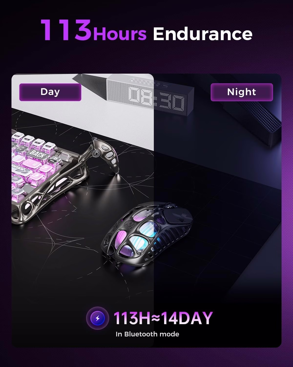 GravaStar Mercury X Pro Wireless Gaming Mouse, Come with 8K Dongle – 32,000 DPI PAW 3950 Sensor, 8,000Hz Polling Rate, Only 49g, Magnesium Alloy Hollow Frame, RGB Lighting, 5 Programmable Buttons, Black thumbnail 8