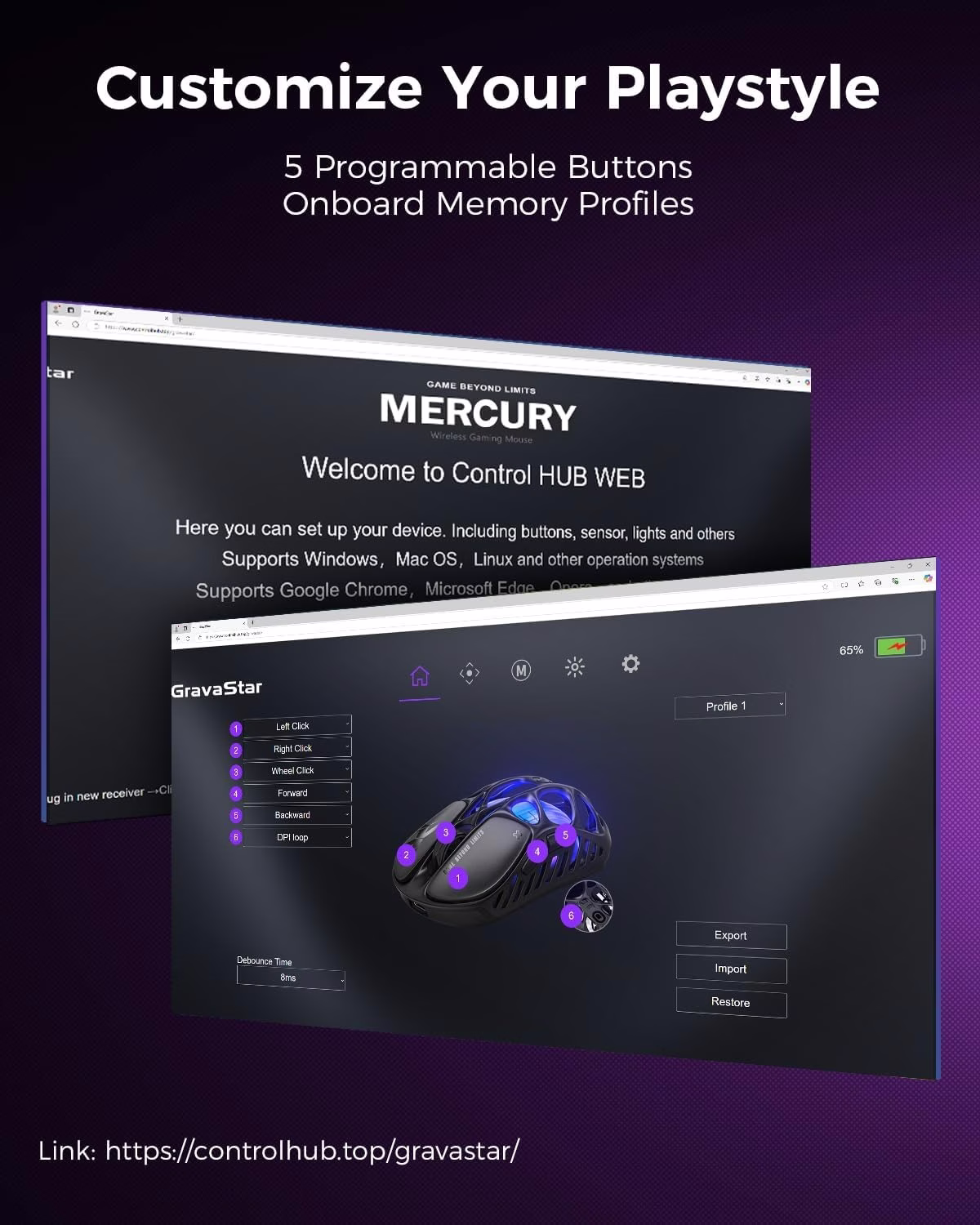 GravaStar Mercury X Pro Wireless Gaming Mouse, Come with 8K Dongle – 32,000 DPI PAW 3950 Sensor, 8,000Hz Polling Rate, Only 49g, Magnesium Alloy Hollow Frame, RGB Lighting, 5 Programmable Buttons, Black thumbnail 5