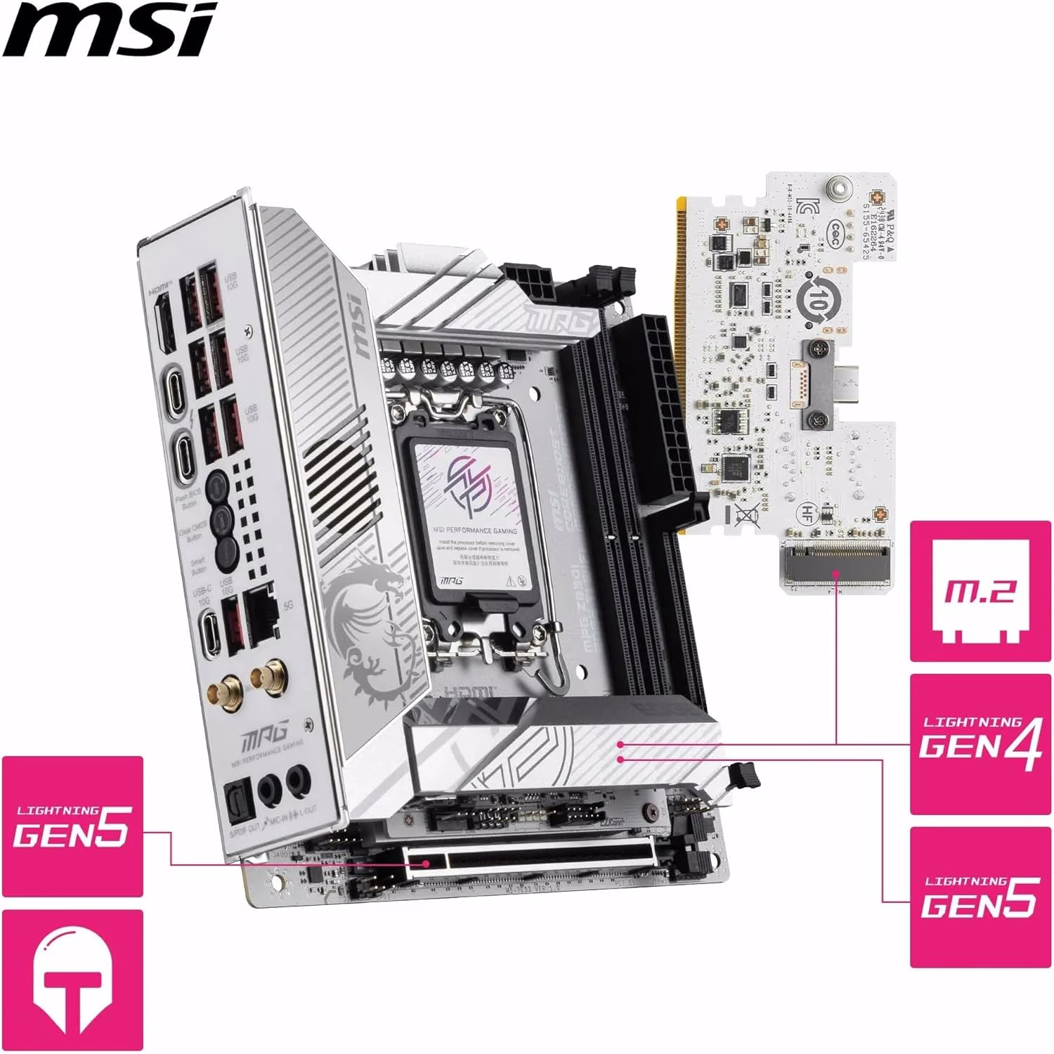 MSI MPG Z890I Edge Ti WiFi LGA 1851 Mini ITX Motherboard, Intel Z890 Chipset, 2x DDR5 UDIMM Slots, Up to 128GB Max Memory, 1x PCI-E x16 Slots, 4x M.2 Slots, WiFi & BT Connectivity | 911-7E33-004 thumbnail 2