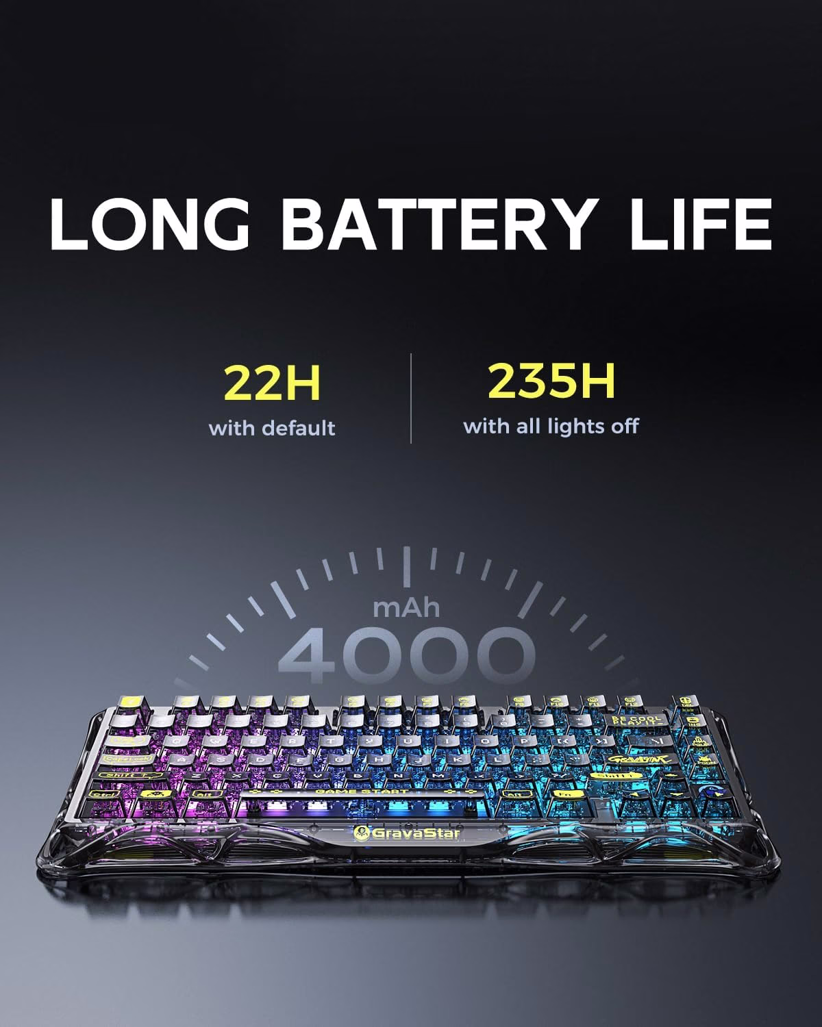 GravaStar Mercury K1 Lite Mechanical Gaming Keyboard, 75% Gasket Hot Swappable Custom Keyboard, Pre-lubed Linear Switches Mechanical Keyboard, RGB Backlit Wireless Keyboard - Transparent Black | GS K1 LITE_XTAL_BLK thumbnail 7